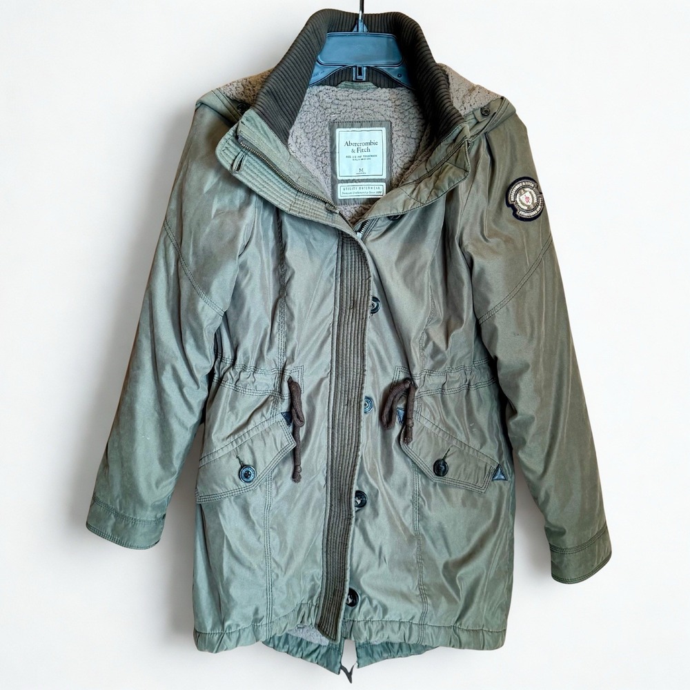 Abercrombie&Fitch utility outerwear Sherpa Fur Olive Parka Jacket Coat‎ M
